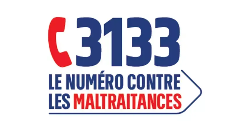 Logo du 3133, « le numéro contre les maltraitances », avec un combiné téléphonique rouge.