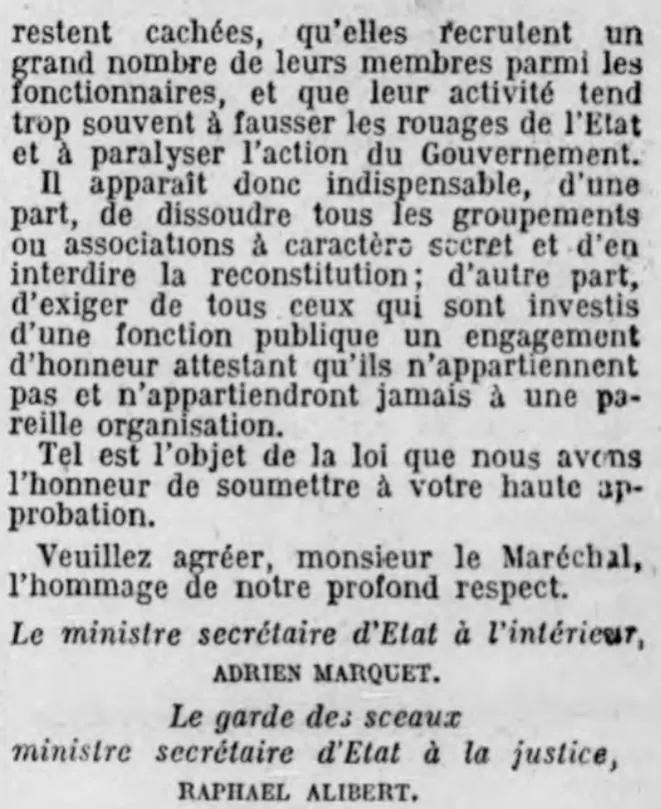 Extraits du Journal Officiel du 14/08/1940
