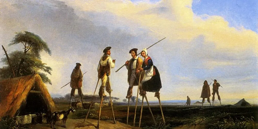 Représentation des Landes de Gascogne en 1830, avant le boisement systématique lancé par Napoléon III, peinture de Jean-Louis Gintrac.